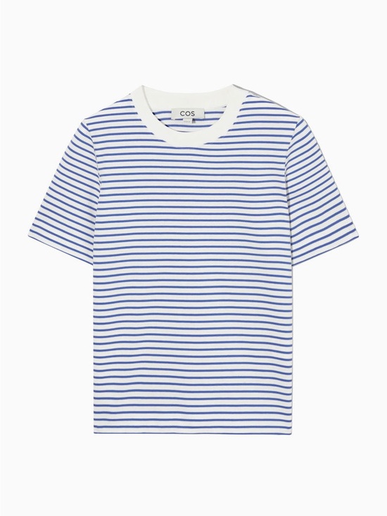 COS Tops - COS White Tee with Blue Horizontal Stripes